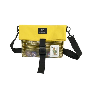 

Shoulder Bags for Women Female Messenger Bags Ladies Cool PVC Canvas Handbag with Badge Poker Fashion Men Male Crossbody Bag