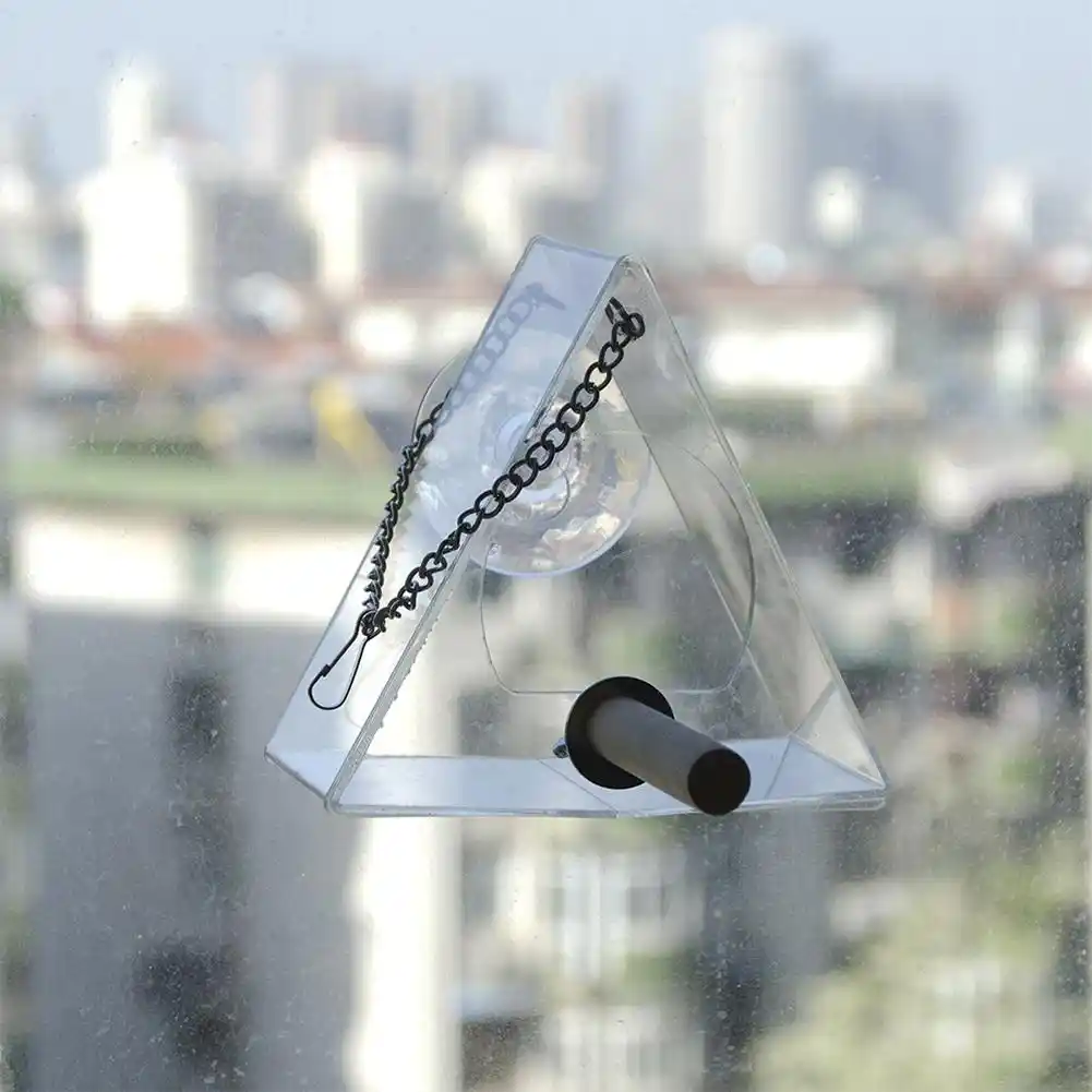 Acrylic Bird Food Box With Suction Cup Outdoor Triangular Hanging