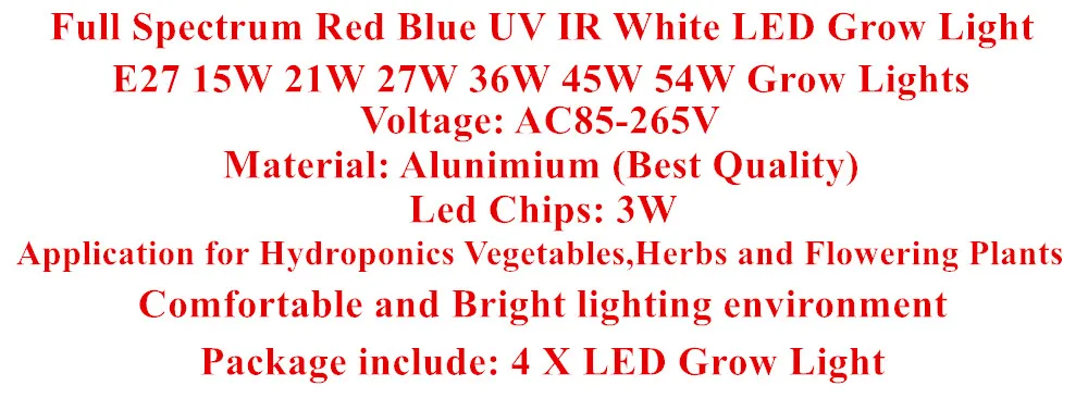 [4/пакет] светодио дный светать E27 54 Вт 45 Вт 36 Вт 27 Вт 21 Вт 15 Вт полный спектр завод лампы для сада роста цветение Гидропоника Системы