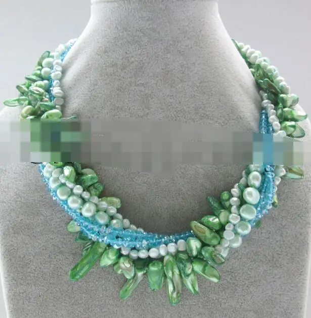 

3781 7row blue baroque freshwater pearl crystal + shell necklace