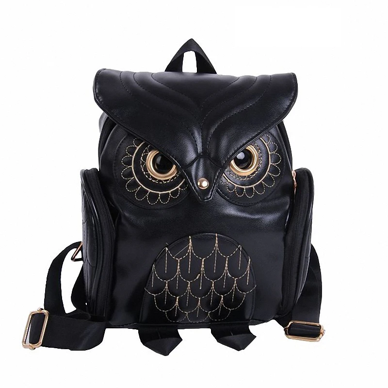 New Women Cartoon Owl Leather Backpack Preppy Style Mochila Sac A Dos Small Female Kanken Bag