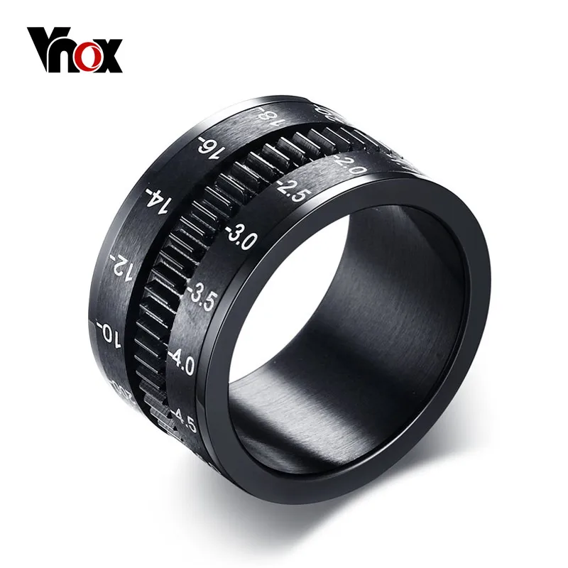 Prix pour Vnox Hommes Anneau Tourner la Caméra Noir Unique 12mm Largeur En Acier Inoxydable Moyen Spinner Prix pour Vnox Hommes Anneau Tourner la Caméra Noir Unique 12mm Largeur En Acier Inoxydable Moyen Spinner