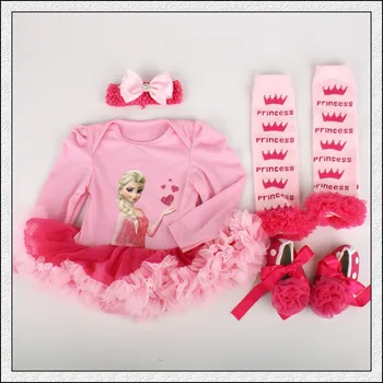 

4PCs per Set Infant Lace Romper Peach Baby Girls Long Sleeves Tutu Dress Headband Shoes Leggings for 0-12months Free Shipping