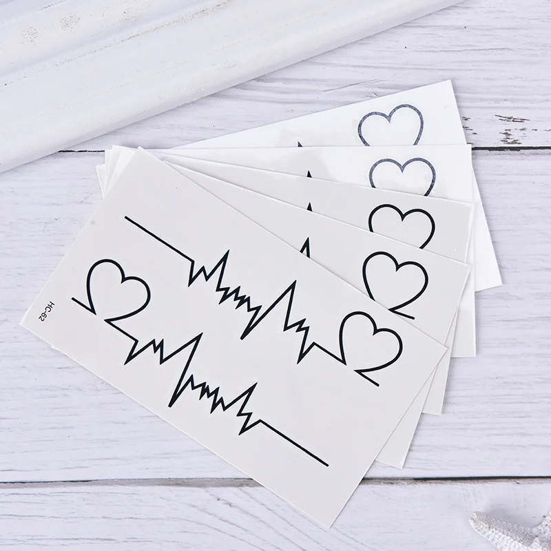 5Pcs/set Black ECG Temporary Tattoos Waterproof Sticker to Cover the Scar for Cool Men and Women Disposable Tattoo