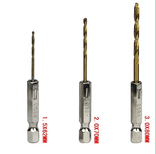 1 шт. HSS титановое сверло 1/4 ''с шестигранным хвостовиком для стекла, пластика, дерева 1,5/2,0/3,0 мм