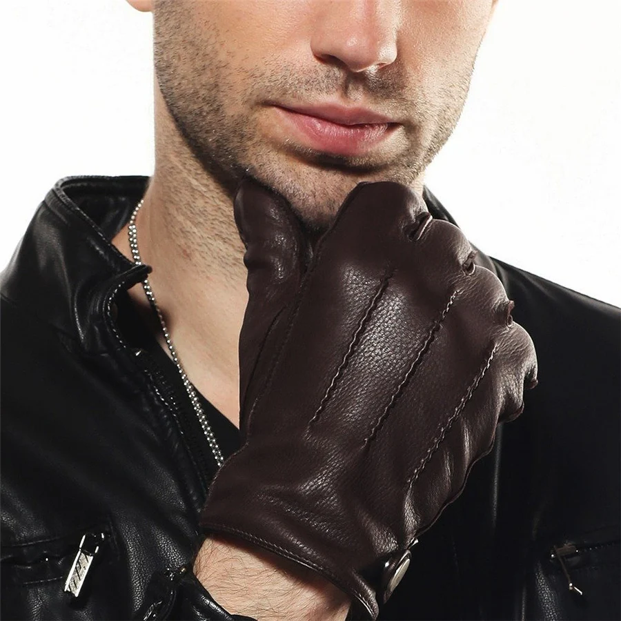 Мужские перчатки из натуральной кожи, новинка, роскошная перчатка из оленьей кожи, высокое качество, зимняя кашемировая подкладка, EM012WR