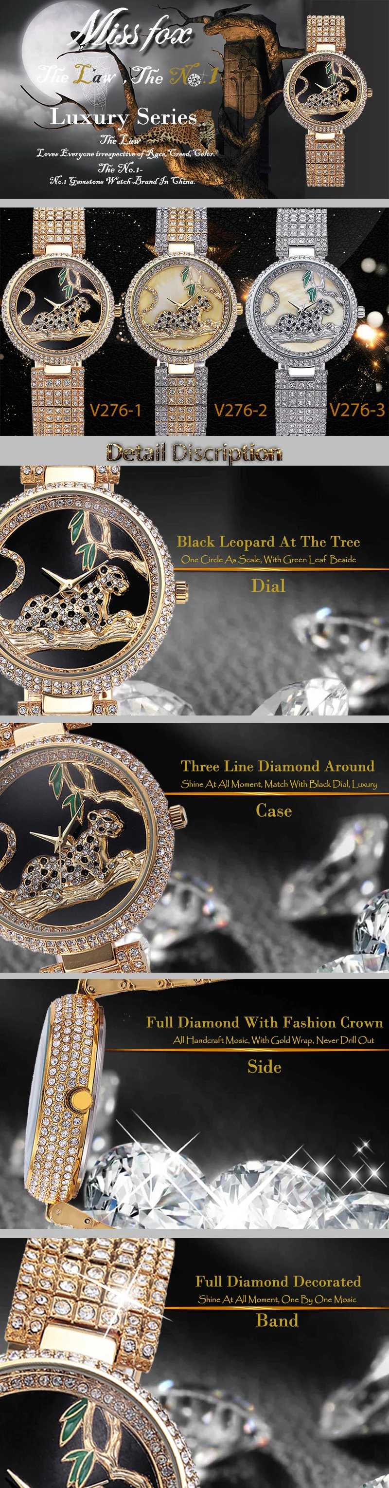 Luxury Watch MissFox Brand Golden Leopard Green Leaves Watches for Women Diamond Band Small Dial Fashion Dress Quartz Wristwatch (9)