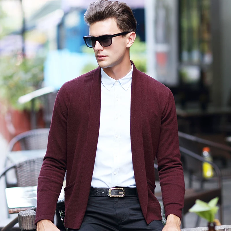 Высококачественный мужской кардиган из чистой шерсти на осень и зиму модная