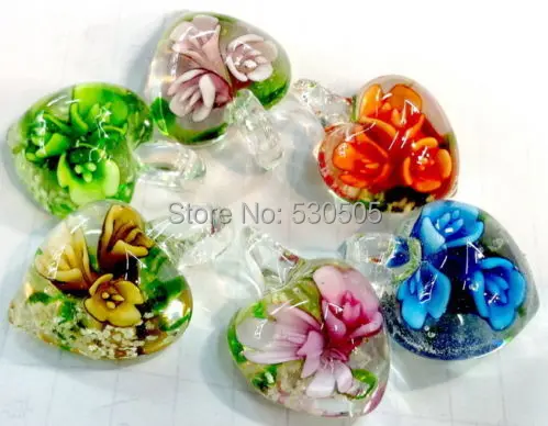 

Lots 50pcs flower Murano Lampwork glass european heart bead Fit sort jewelry