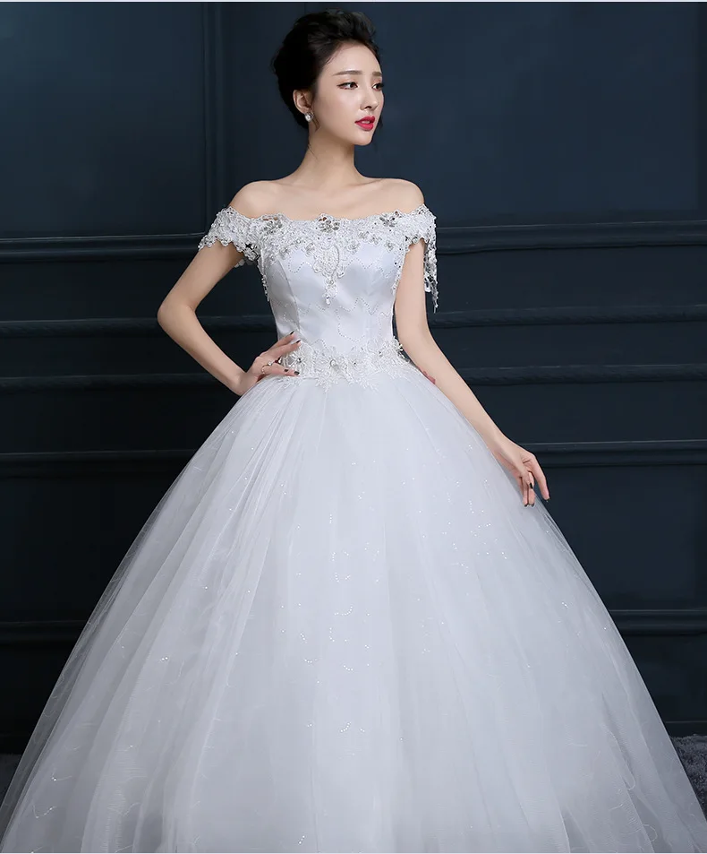 LAMYA Cheap China Wedding Dress Crystal Pregnant Plus Size Boat Neck Robe De Mariée Bride Ball Gowns Vestido De Noiva lace wedding dress