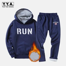 Зимние Брендовые мужские комплекты, флисовая подкладка, теплый спортивный костюм, спортивная одежда, худи, мужские длинные штаны, повседневные комплекты, эластичные, большой размер, M-4XL, черные