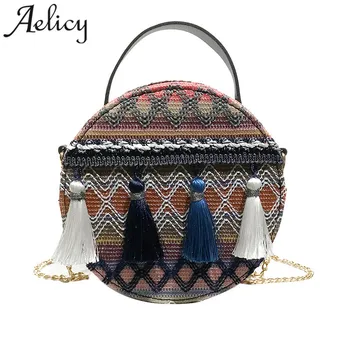 

Aelicy High quality Round Bags for Women 2018 Shoulder Bags Ladies Crossbody Tote Handbag Female Bohemian Handmade Bolsa