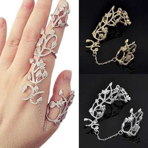 

Fashion Women Flower Rose Chain Link Finger Slave Ring Bride Wedding Jewelry