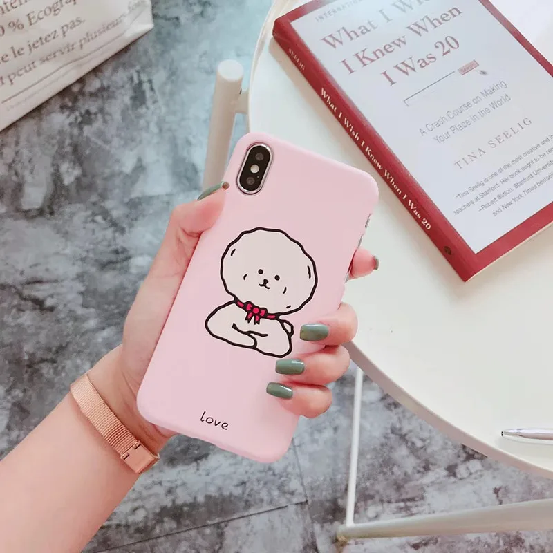 

Furry puppy dog Hard Phone Case For iPhone 6S 6Plus 7 8 X XR XS MAX pink\black simple Frosted PC hard telefon smartphone Cover