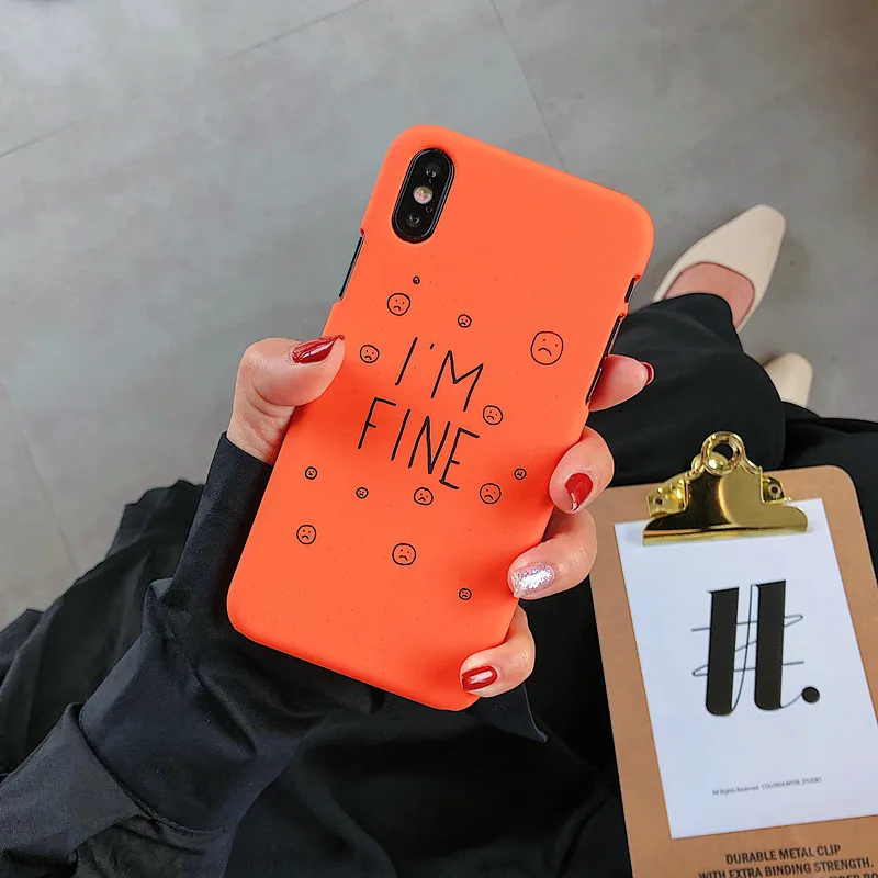 

Art Retro Letters Orange color korean Phone Case For iPhone 7 7 Puls 6 6S 7 8 Puls X XS XR Xsmax Cases Hard Matte Plastic Cover