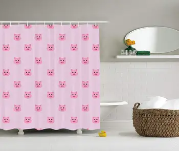 

Pig Decor Pig Avatar Kid-Friendly Clip Art Funny Icon Illustration Design Art Print Bathroom Shower Curtain Set Pink Blush