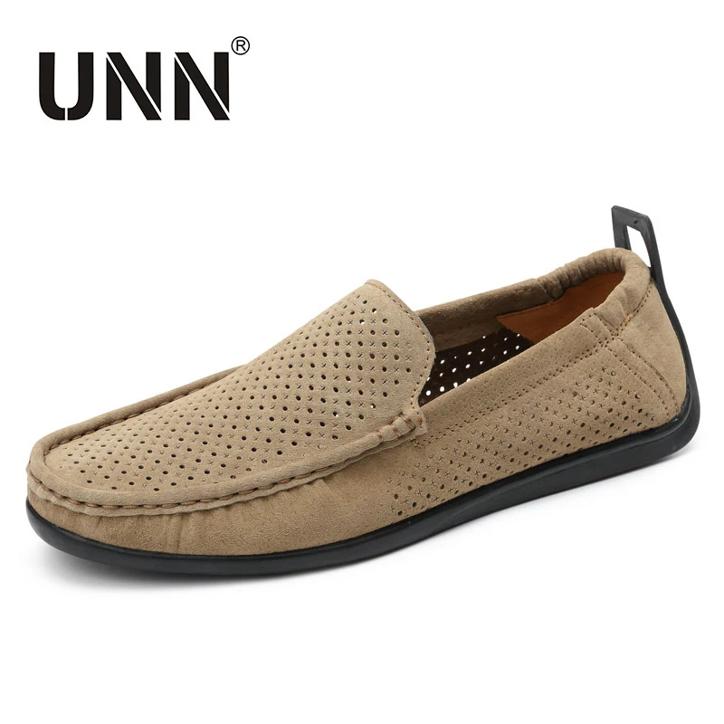 

UNN Summer Dress Loafers Men Shoes Casual Genuine Leather Hollow Flats Soft Male Moccasins Breathable Slip on Driving Boat Shoes