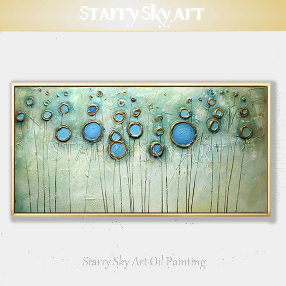 

Special Design Hand-painted High Quality Abstract Flowers Oil Painting on Canvas Blue Round Circle Oil Painting for Wall Decor