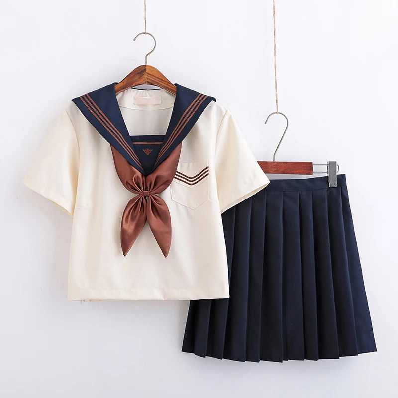 

Light Yellow Japanese School Sailor Uniform Hell Girl Fashion School Class Navy Sailor School Uniforms Korean S-XXL