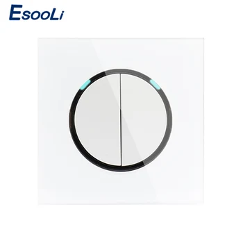 

Esooli 2019 New Arrival Crystal Glass Panel 2 Gang 1 Way Random Click On / Off Wall Light Switch With LED Indicator
