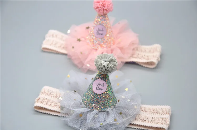 

Boutique ins 10pcs Fashion Cute Pom Pom Hat Headbands Solid Glitter Floral Birthday Cap Soft Hairbands Princess Headwear