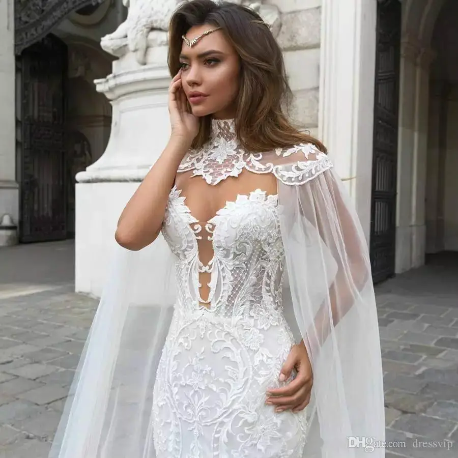 2018-gorgeous-mermaid-lace-wedding-dresses-with-cape-sheer-plunging-neck-bohemian-wedding-gown-appliqued-plus-size-bridal-vestidos-de-novia (2)