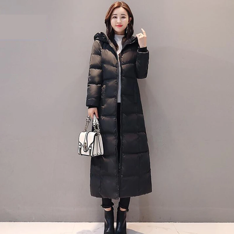 Women's Red Down Jacket 2018 New Winter Women Down Coats Female X-Long Thicken Slim Windproof White Duck Down Jacket Parka