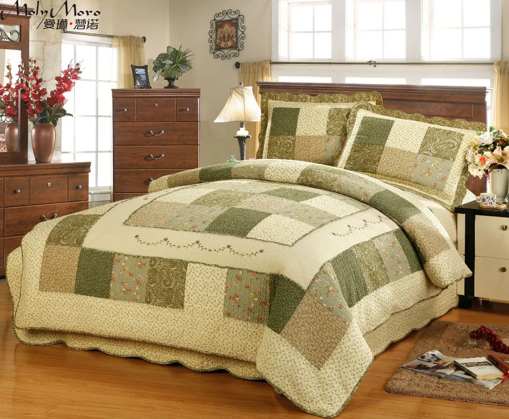 Green Bedspread Bettdecke Patchwork/Grids Colchas Coverlet Comforter