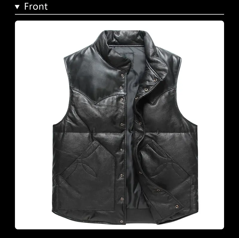 Men winter warm genuine leather real lambskin duck down jacket coat sleeveless vest outwear chalecos para hombre gilet LT2449