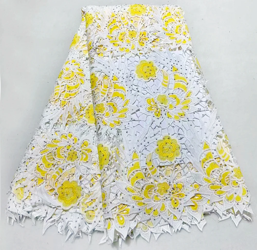 

New Arrival Guipure Lace Fabric Embroidered Cord Lace African French Yellow Lace For Women Party Dresses High Quality