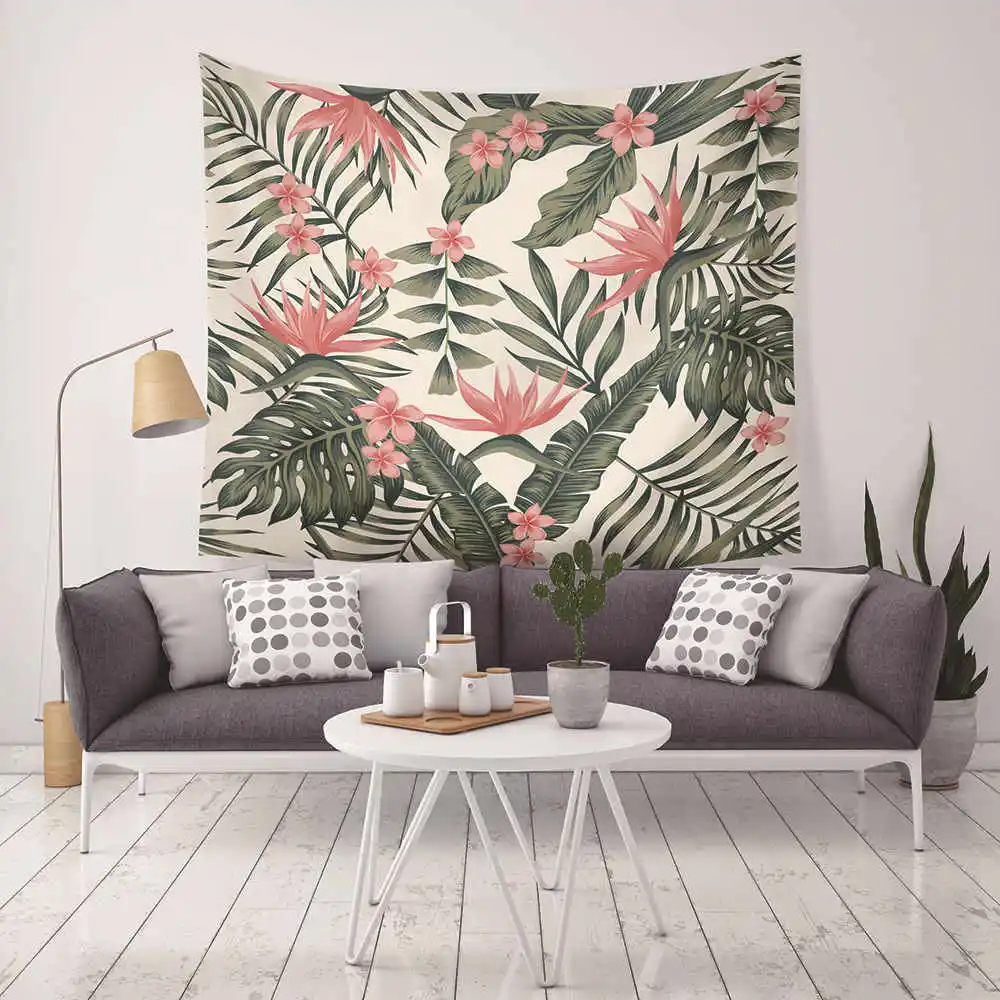 Tropical Plants Tapestry Home Decorative Hippo Cactus Painting Wall Hanging Beach Towel Vintage Boho Flower Printed Tapestry