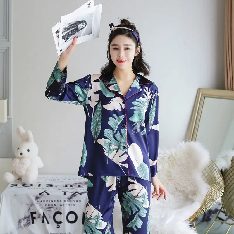Buy Womens Rayon Pajamas Set Printing Long Sleeve Trousers Sleepwear Soft