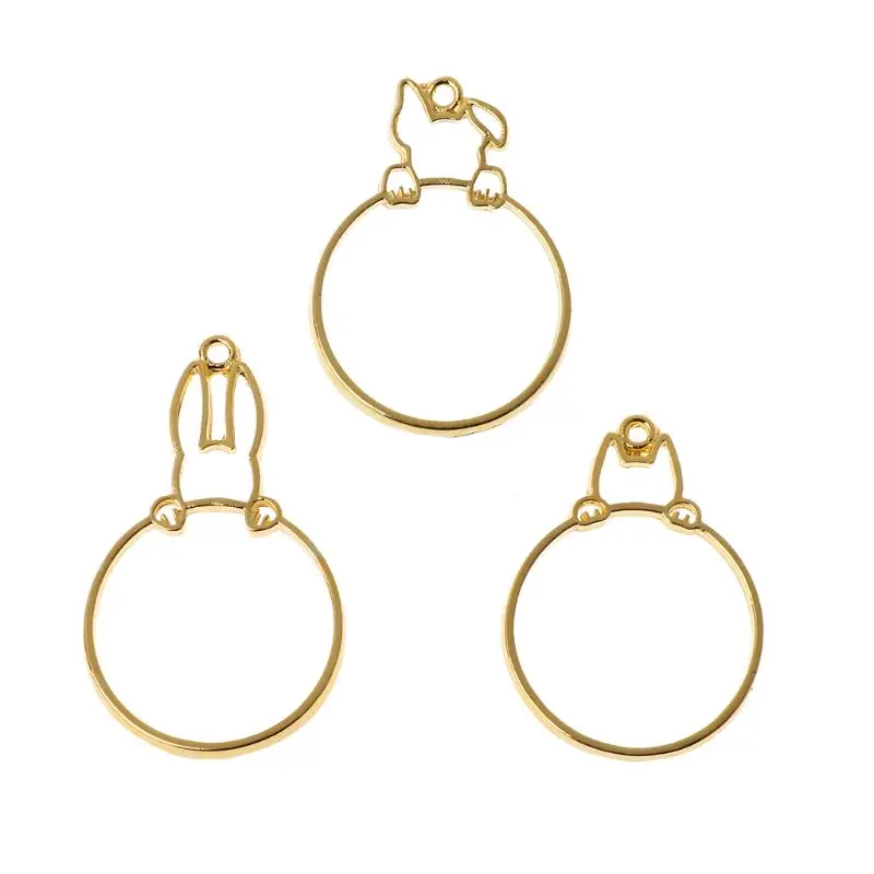 

3Pcs Hidden Cat Dog Rabbit Round Hollow Frame Pendant Bezel Resin Jewelry Making