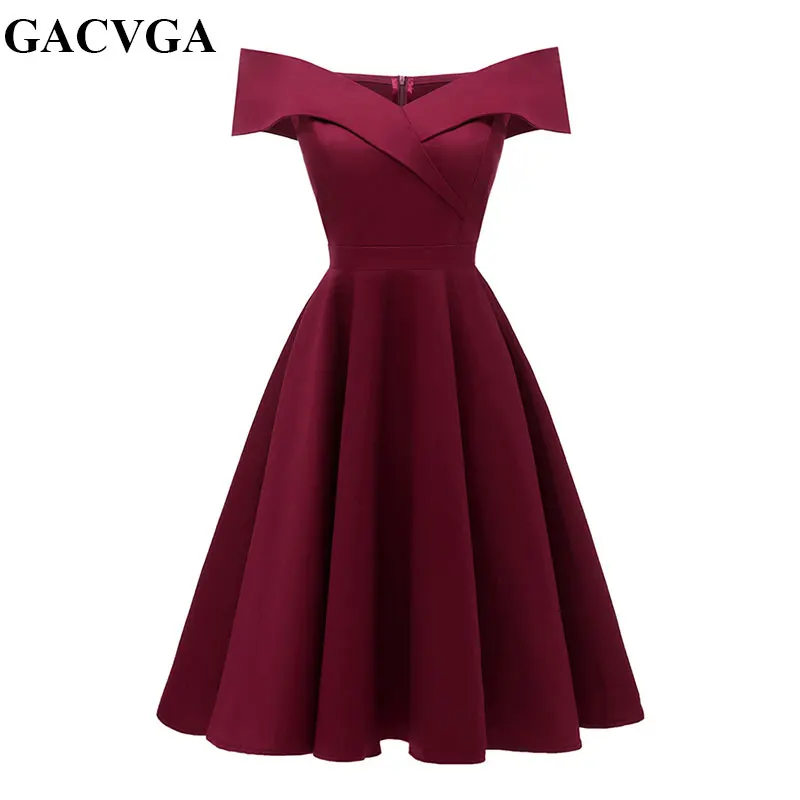 

GACVGA 2019 New High Quality Autumn Dress V-Neck Sleeveless Sexy Off Shoulder Party Dresses Vintage A-line Women Dress Vestido