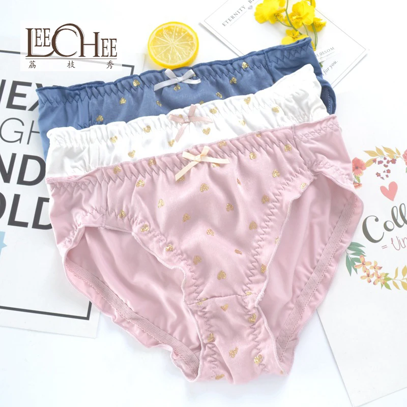 

Japanese Girl Gold-bronzed Lady's Underwear Student Milk Silk Triangular Pants Cover Hip Mid-waist Cotton LEECHEE JF1023