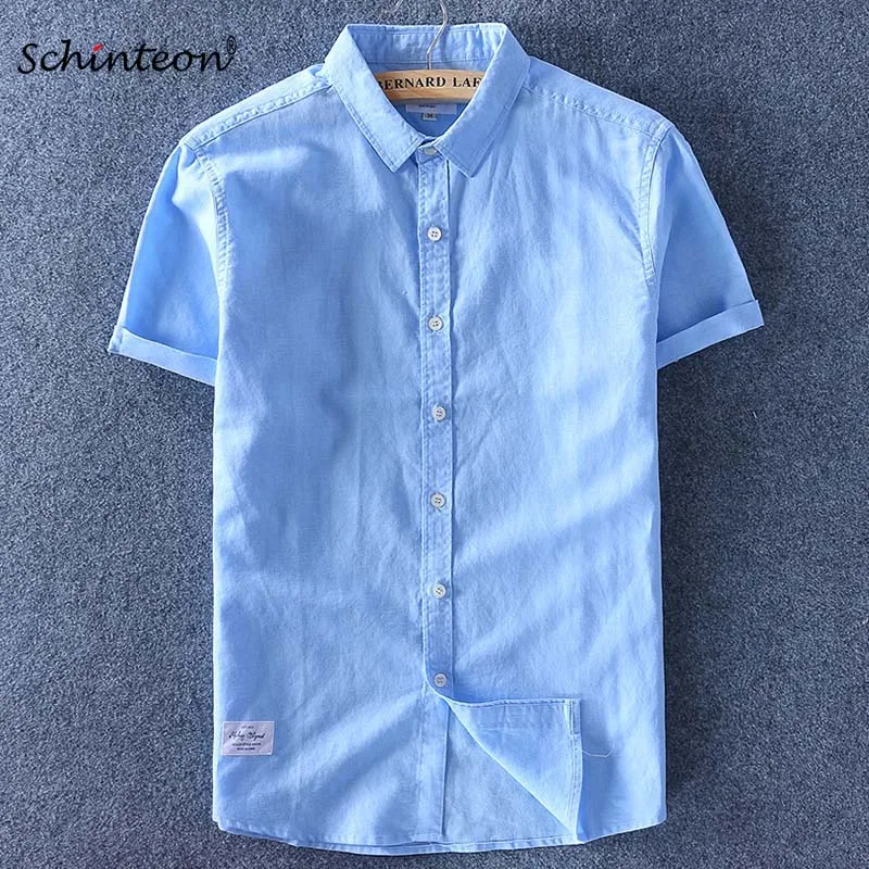 Schinteon Men Cotton Linen Shirt Short 