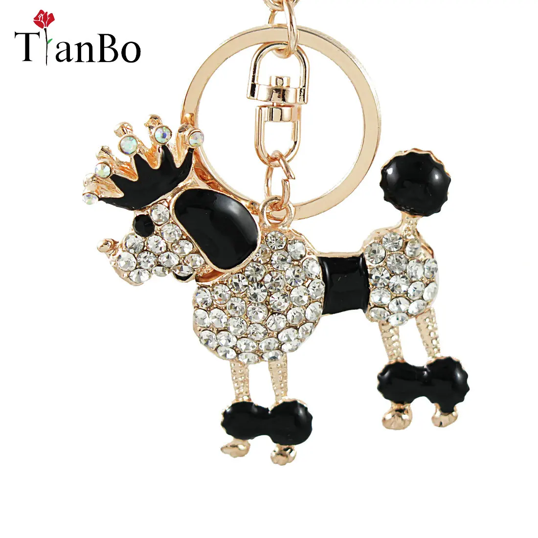 TianBo Black Enamel Crown Poodle Dog Crystal Key Ring Chains Holder Bag Buckle Pendant For Car Keyrings KeyChains | Украшения и