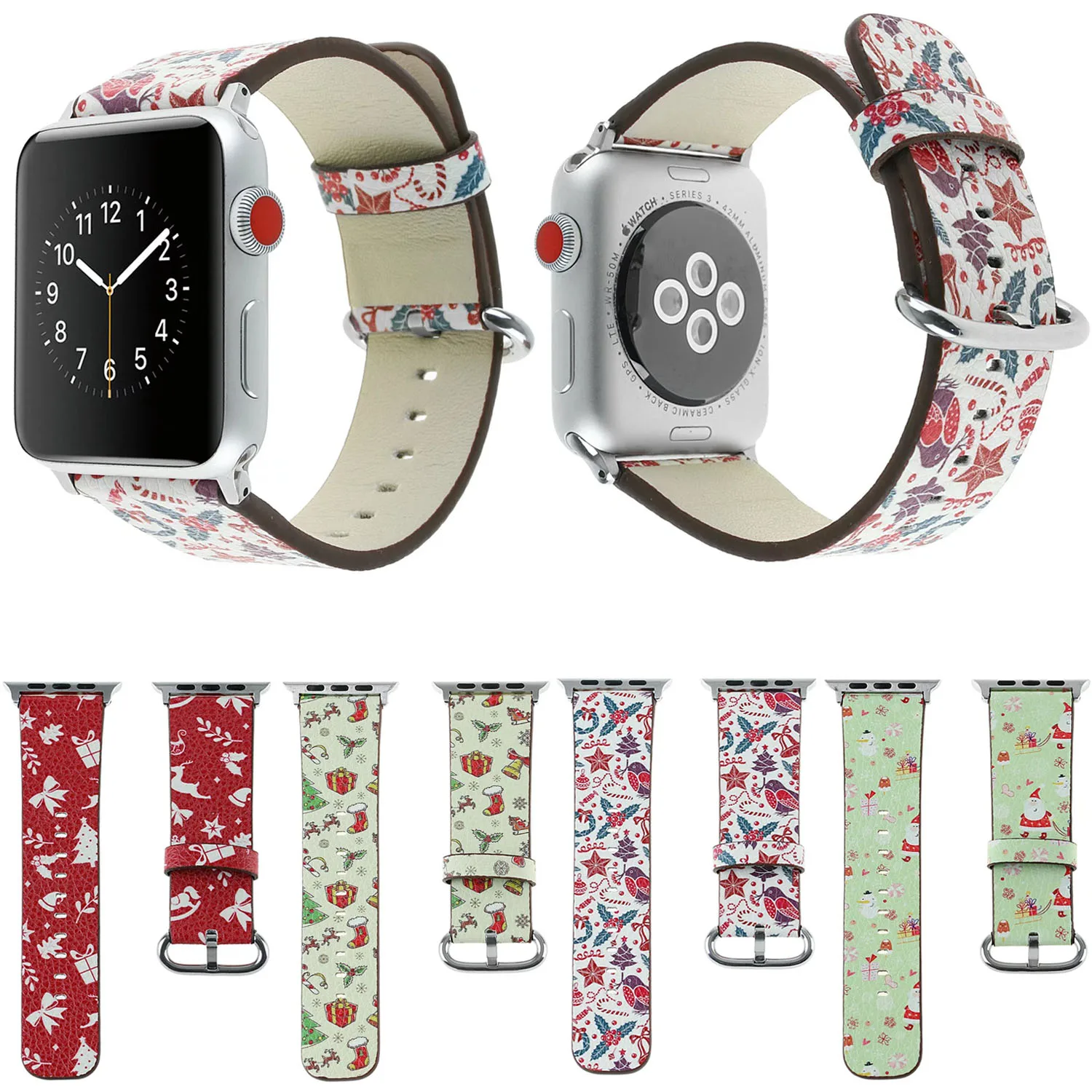 Цветной Рождественский кожаный ремешок для часов Apple Watch Series 3 2 1 рождественский