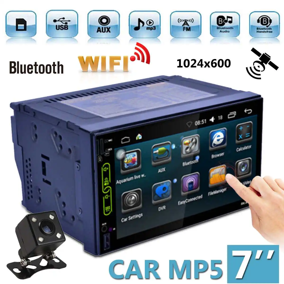 

4 Core 7" Android 6.0 Car Player GPS Receiver 2 DIN Radio Stereo OBD2 Touches Screen Support WIFI bluetooth FM Rear Radio Camera