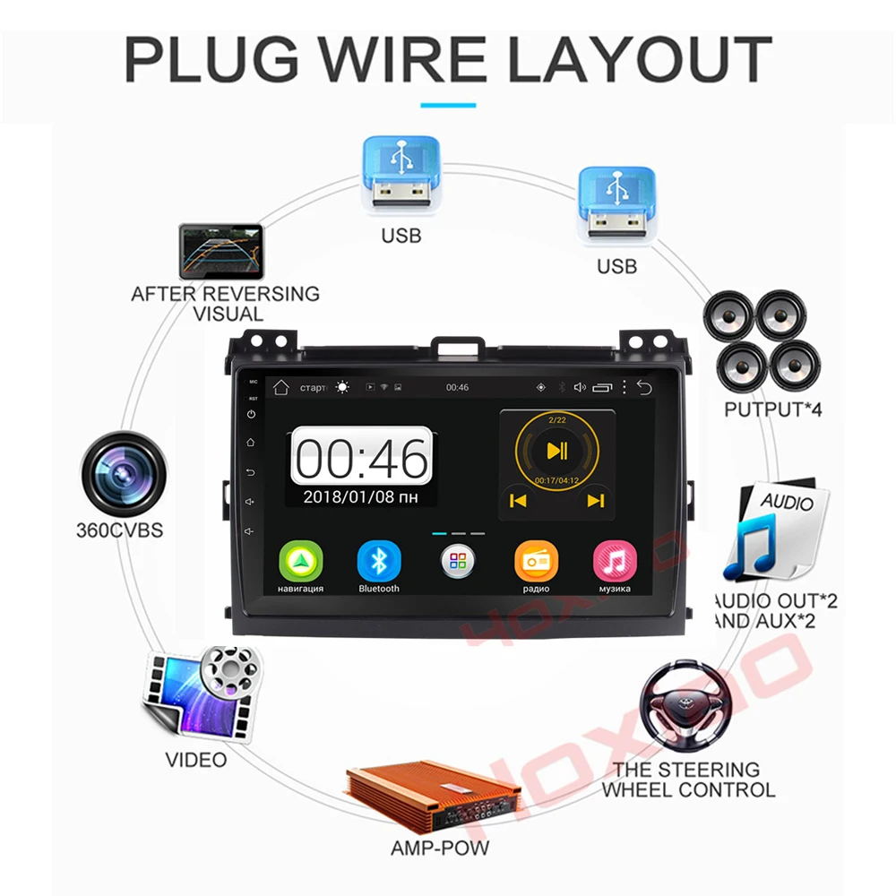 Top Android Car Radio for Toyota Prado 120 Land Cruiser 9 inch Quad Core wifi Bluetooth video audio Multimedia 2 din car dvd player 4