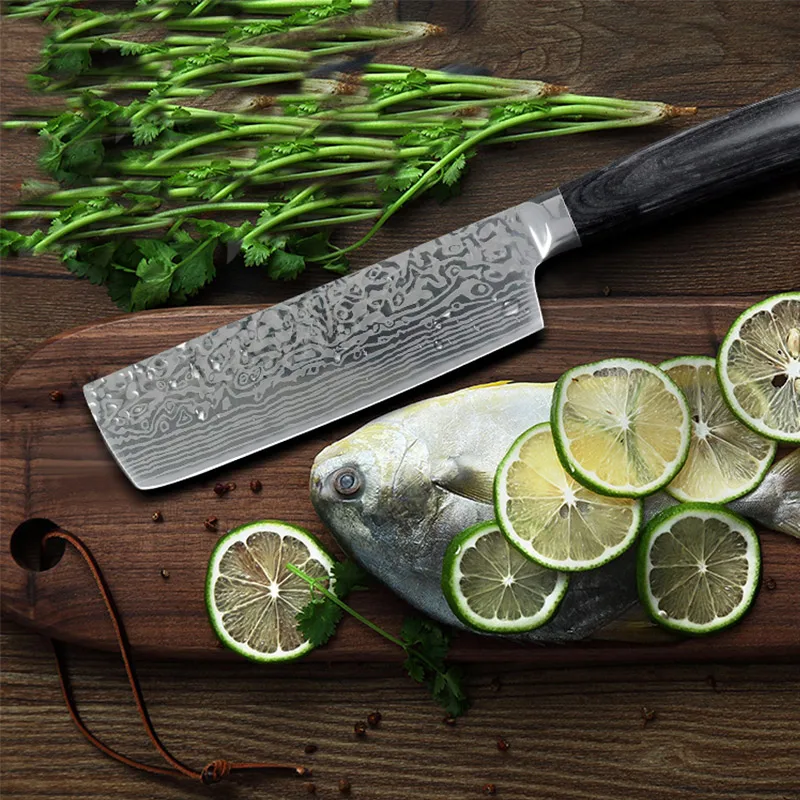 Chef Knives Kitchen knife 7 inch Japanese 7CR17 440C High Carbon Stainless Steel Imitation Damascus Sanding Laser Santoku Knife Chef Knives Kitchen knife 7 inch Japanese 7CR17 440C High Carbon Stainless Steel Imitation Damascus Sanding Laser Santoku Knife