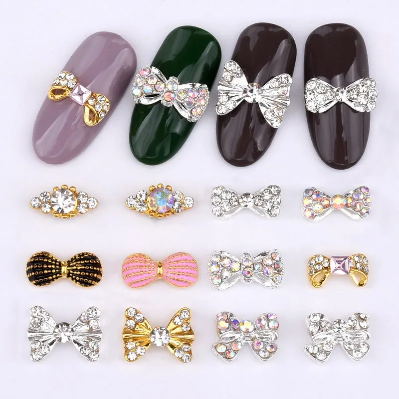 10 pcs 3D Fashion DIY Bow tie Alloy Rhinestones Nail Art decorations glamour Glitters Nail accessories LH298-309