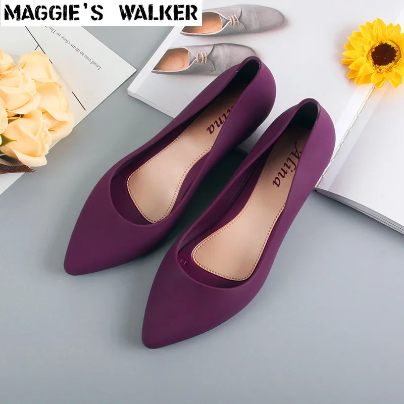 

Maggie's Walker Beach Shoes Women Purple Jelly Sandals Summer Pointed-toe Slip-on Resin Wedges Sandals Rain Shoes Size 36~40