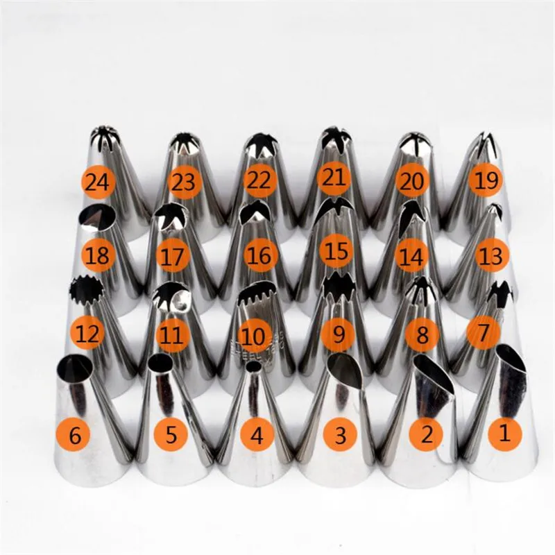 CTREE Stainless Steel Tips 24Pcs/Sets Decorating Tip Sets Icing Piping Nozzles Cupcake Bakery Pastry Tools DIY Cake Tools C162