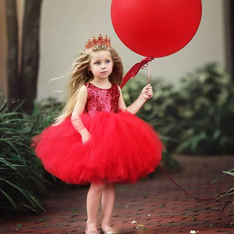 Menoea/пышное платье принцессы для маленьких девочек вечерние фатиновые платья-пачки с открытой спиной бальное платье розового и красного цвета, торжественные платья - Цвет: AZ1937 Red
