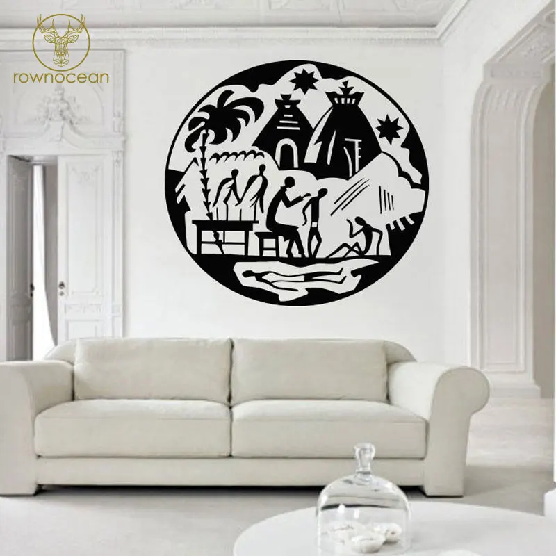 

Africa African Village Continent Savanna Animals Elephant Giraffe Vinyl Wall Sticker Home Decor Living Room Decals Mural 3294