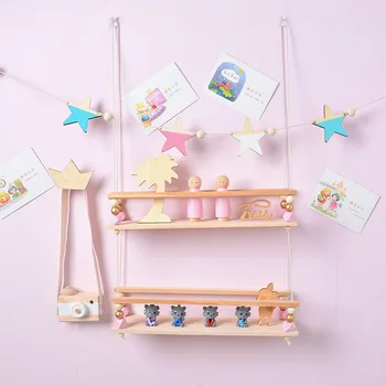 

Baby Girl Room Wood Shelf Decoration Nursery Wall Decor Nordic Style Kids Room Shelf With Beads Decoration Children Room Decor