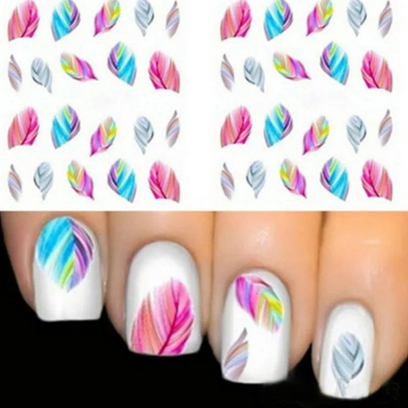 

1Pcs Sell Feather DIY Designer Transfer Nails Art Sticker Colorful Fantacy Flowers Nail Stickers Wraps Foil Sticker manicure