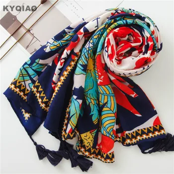 

KYQIAO women vintage head scarf female autumn spring Mexico style hippie brand long print neck scarf muffler neckerchief