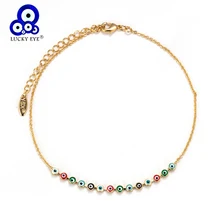 Повезло глаз цветной бисер, от сглаза браслеты на босую ногу сандалии, вязанные крючком бижутерия для ног ножные браслеты для Для женщин ножная цепочка EY6101